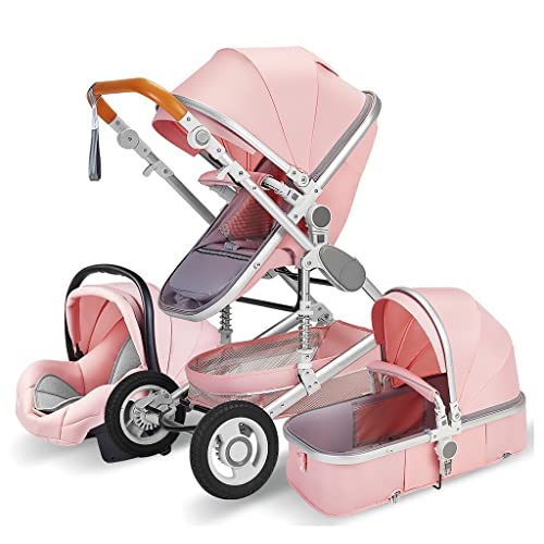 WIGSELBL Kinderwagen met autostoel lichtgewicht buggy kinderwagen opvouwbare kinderwagen kinderwagen kinderwagens en kinderwagens autostoel en kinderwagens combo voor baby's jongens en meisjes (kleur: roze)