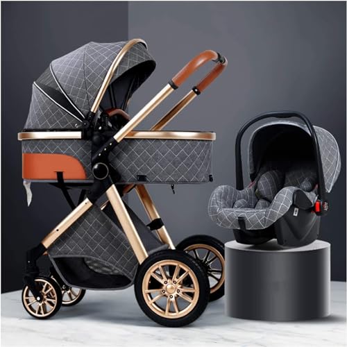 OHaGin Kinderwagen Pasgeboren kinderwagen Baby Kinderwagens 2 in 1 kinderwagen Kinderwagen Buggy Opvouwbare luxe kinderwagen Kinderwagen met hoog zicht Kinderwagen met mamatas en regenhoes Klamboe ((F)