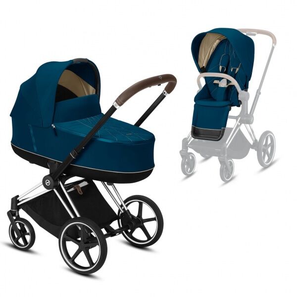 Cybex, Platinum Line, Priam Duo, Barnevogn - Chrome Brown/mountain Blue