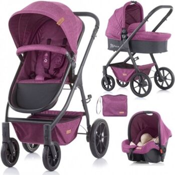 Chipolino Carrito de Bebé Tres Piezas Capazo Duro Con Bolso Avia Orchid Linen