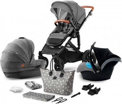 Kinderkraft Carrinho de Bebé Trio 3 Em 1 Grey + Mommy Bag Cinzento