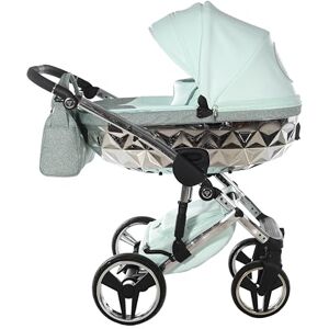 Junama Diamond Hand Craft Glitter V3 2in1 3in1 4in1 Baby Pram Pushchair Car Seat ISOFIX + Umbrella Exclusive Prams (4in1, Mint-Silver 04)