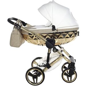 Junama Diamond Hand Craft Glitter V3 2in1 3in1 4in1 Baby Pram Pushchair Car Seat ISOFIX + Umbrella Exclusive Prams (4in1, White-Gold 02)