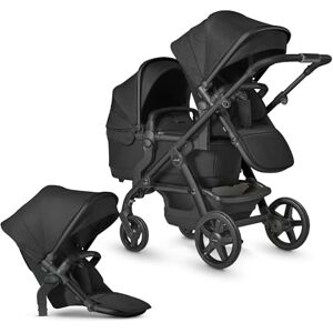 Silver Cross - Wave Sibling Pushchair Bundle - 2 in 1 Pram with 1 x Carrycots & 2 x Pushchair Seats - Narrow Double Buggy - Car Seat Compatible - Newborn to 4 Years (22kg) - Onyx