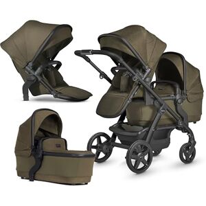 Silver Cross - Wave Double Pushchair Bundle - 2 in 1 Pram with 2 x Carrycots & 2 x Pushchair Seats - Narrow Double Buggy - Car Seat Compatible - Newborn to 4 Years (22kg) - Cedar