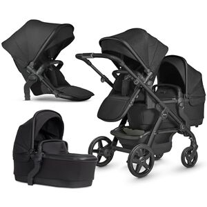 Silver Cross - Wave Double Pushchair Bundle - 2 in 1 Pram with 2 x Carrycots & 2 x Pushchair Seats - Narrow Double Buggy - Car Seat Compatible - Newborn to 4 Years (22kg) - Onyx