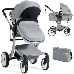 COSTWAY 2 in 1 Baby Stroller Convertible Reversible Bassinet Pram with Rain Cover Foldable Aluminum Alloy Pushchair