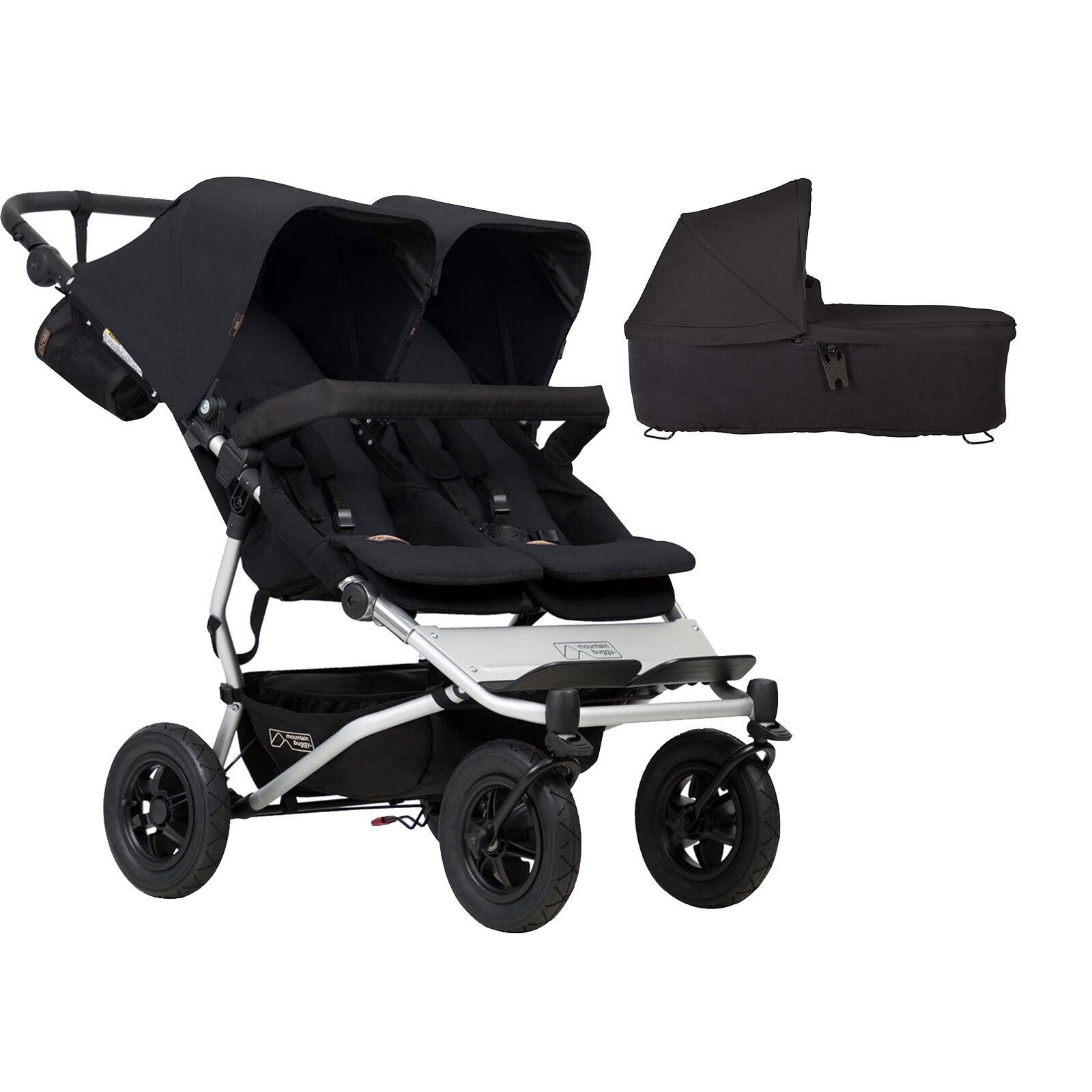 Mountain Buggy Duet V3 Twin Pushchair & Carrycot - Black