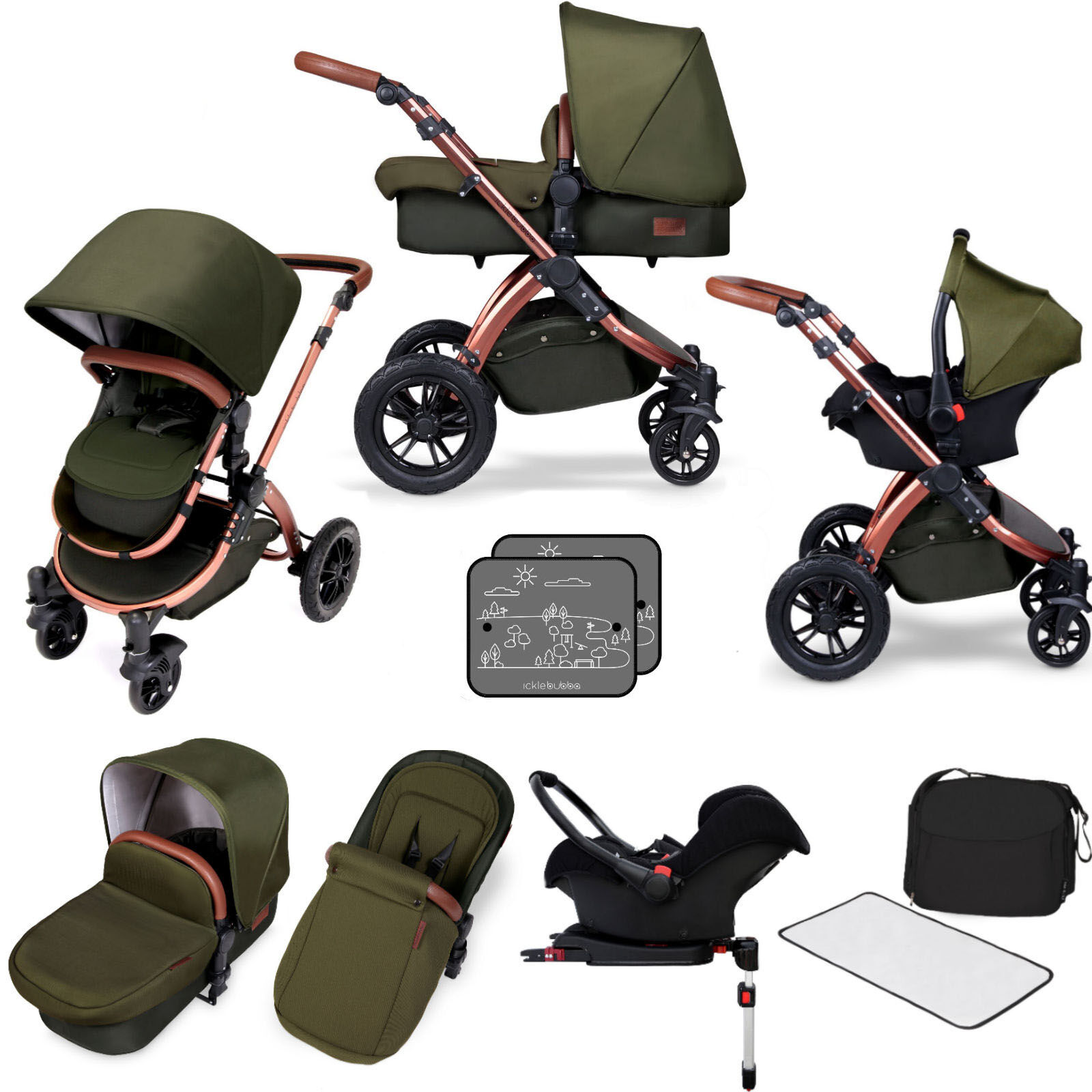 Ickle bubba Special Edition Stomp V4 All In One Travel System & Isofix Base - Woodland
