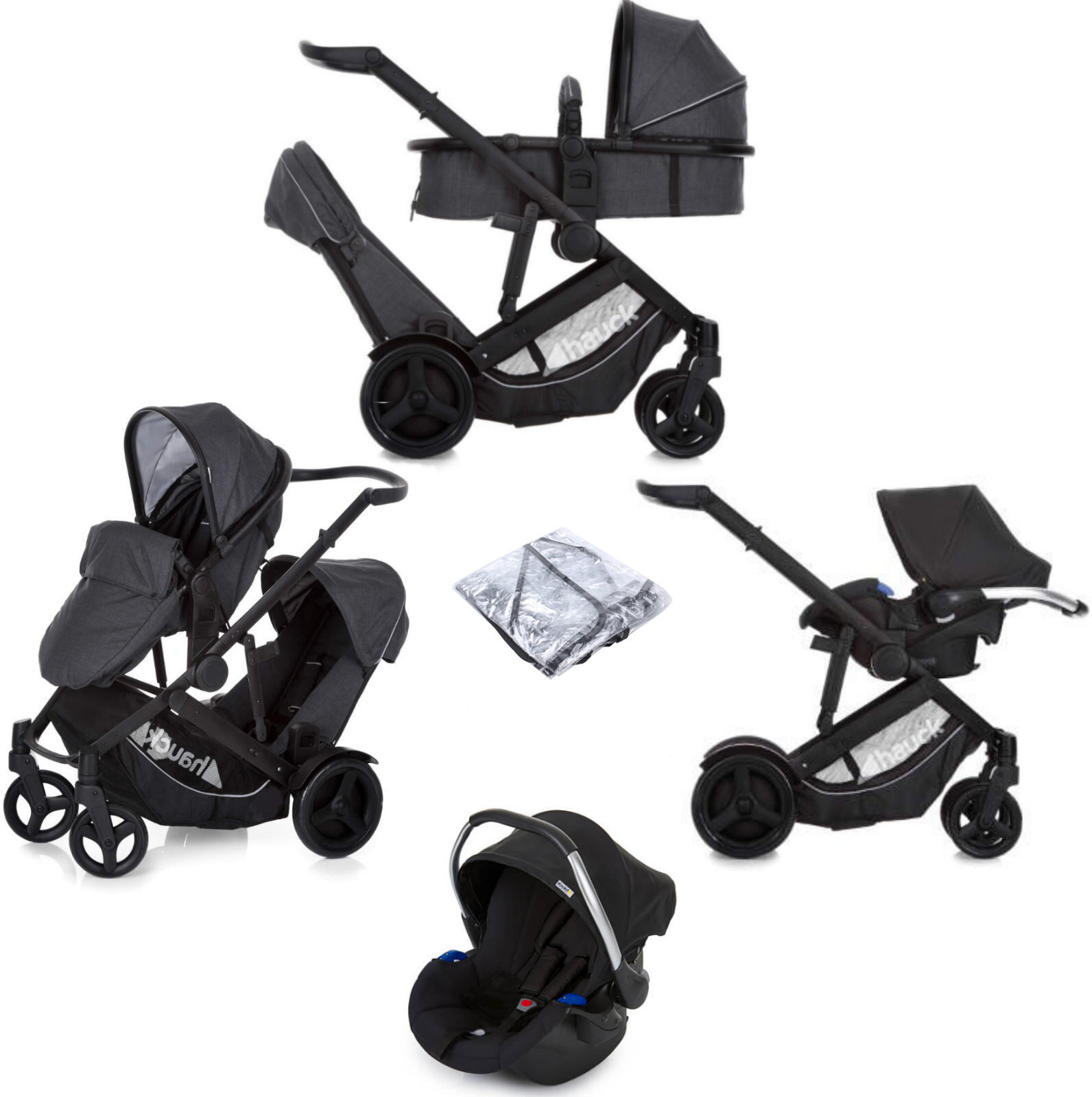 Hauck Duett 3 Tandem (Comfort Fix) Travel System - Melange Charcoal