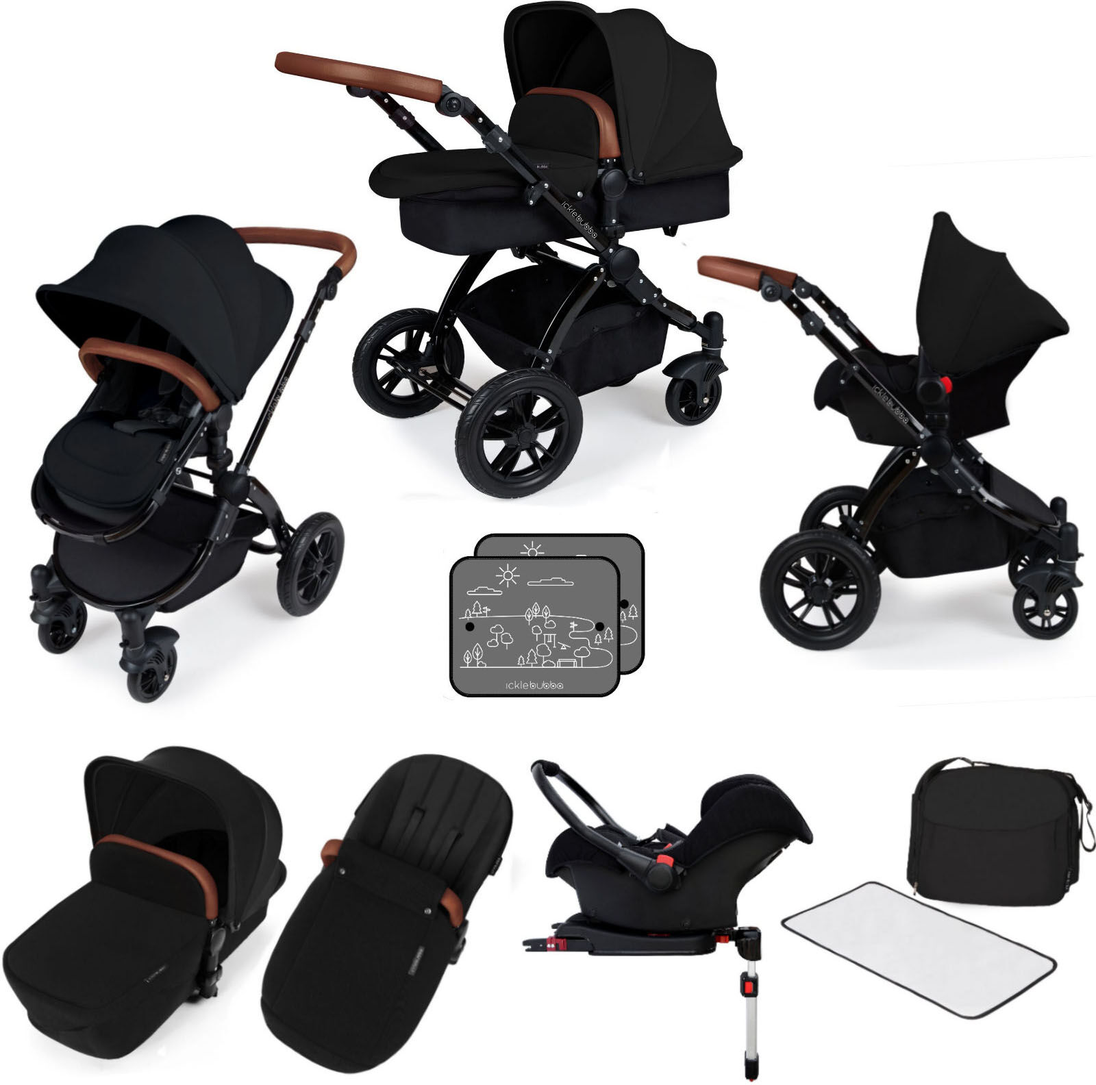 Ickle bubba Stomp V3 Black All In One Travel System & Isofix Base - Black