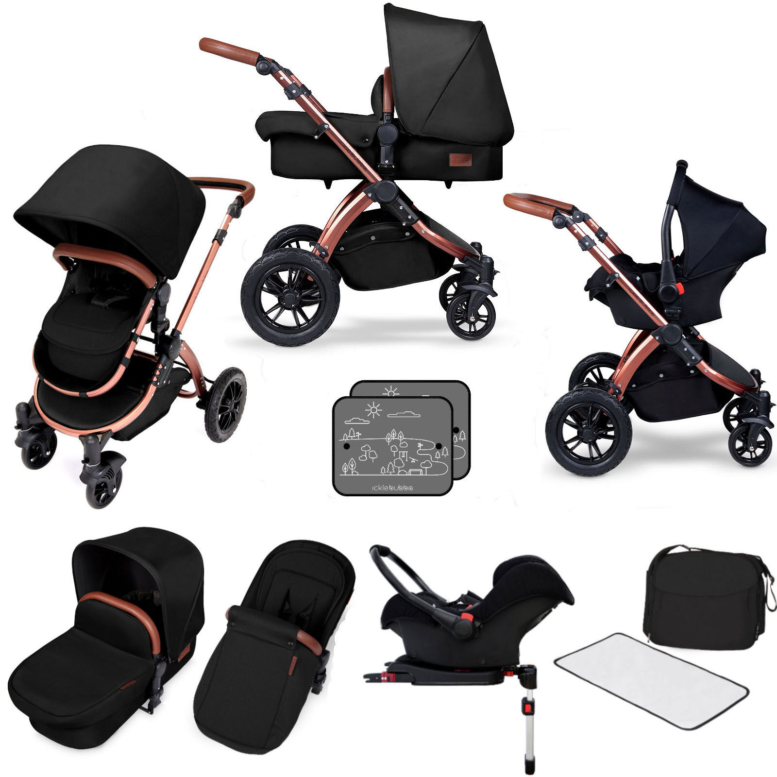 Ickle bubba Special Edition Stomp V4 All In One Travel System & ISOFIX Base - Midnight Bronze