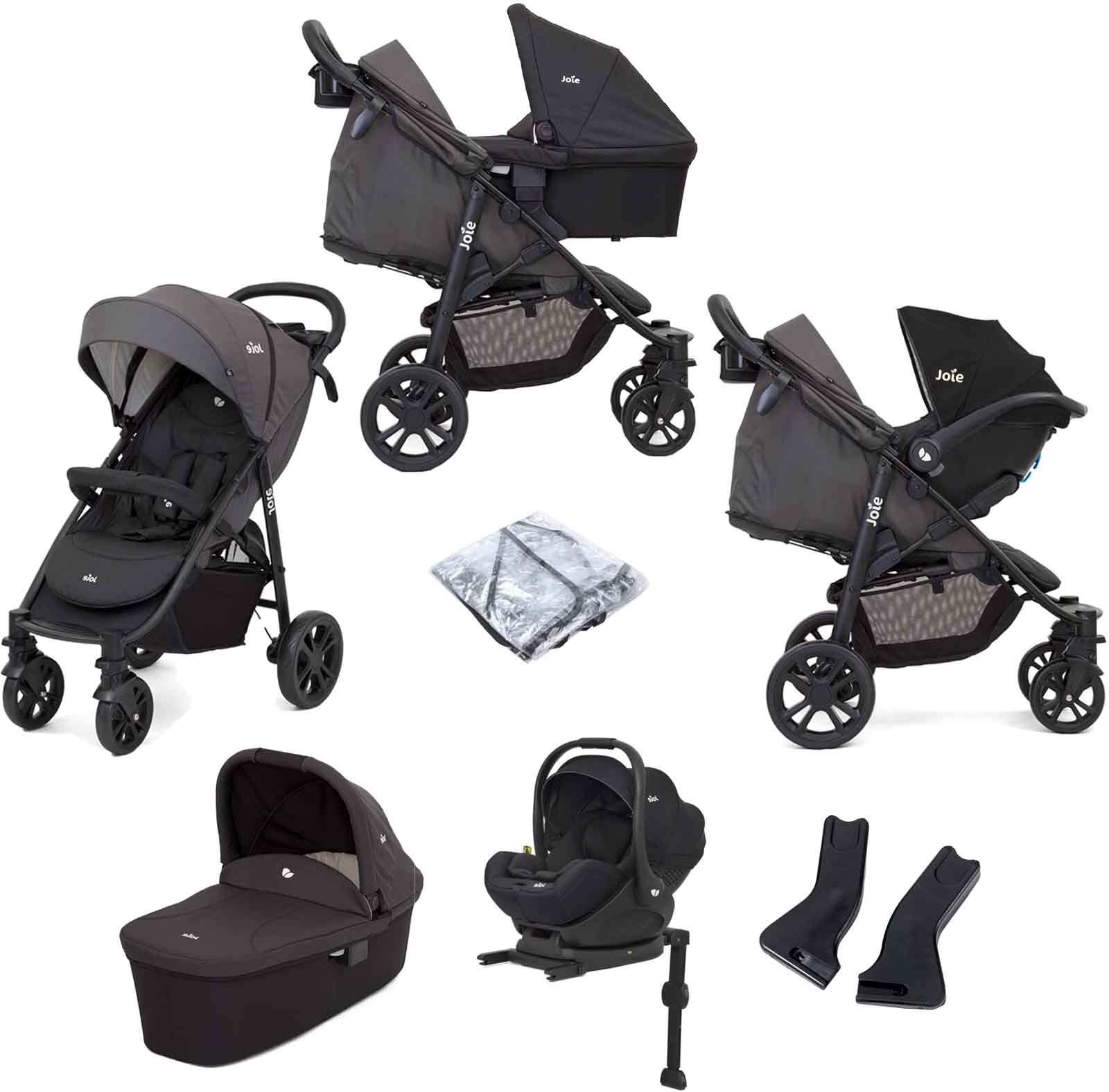 Joie Litetrax 4 Wheel (i-Level) Travel System with Carrycot and ISOFIX Base - Coal