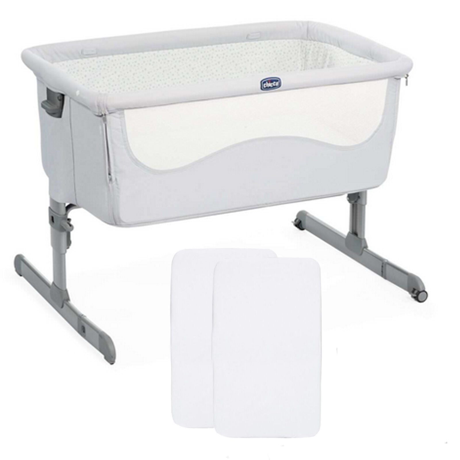 Chicco Next2Me Bedside Crib With 2 Fitted Sheets - Light Grey