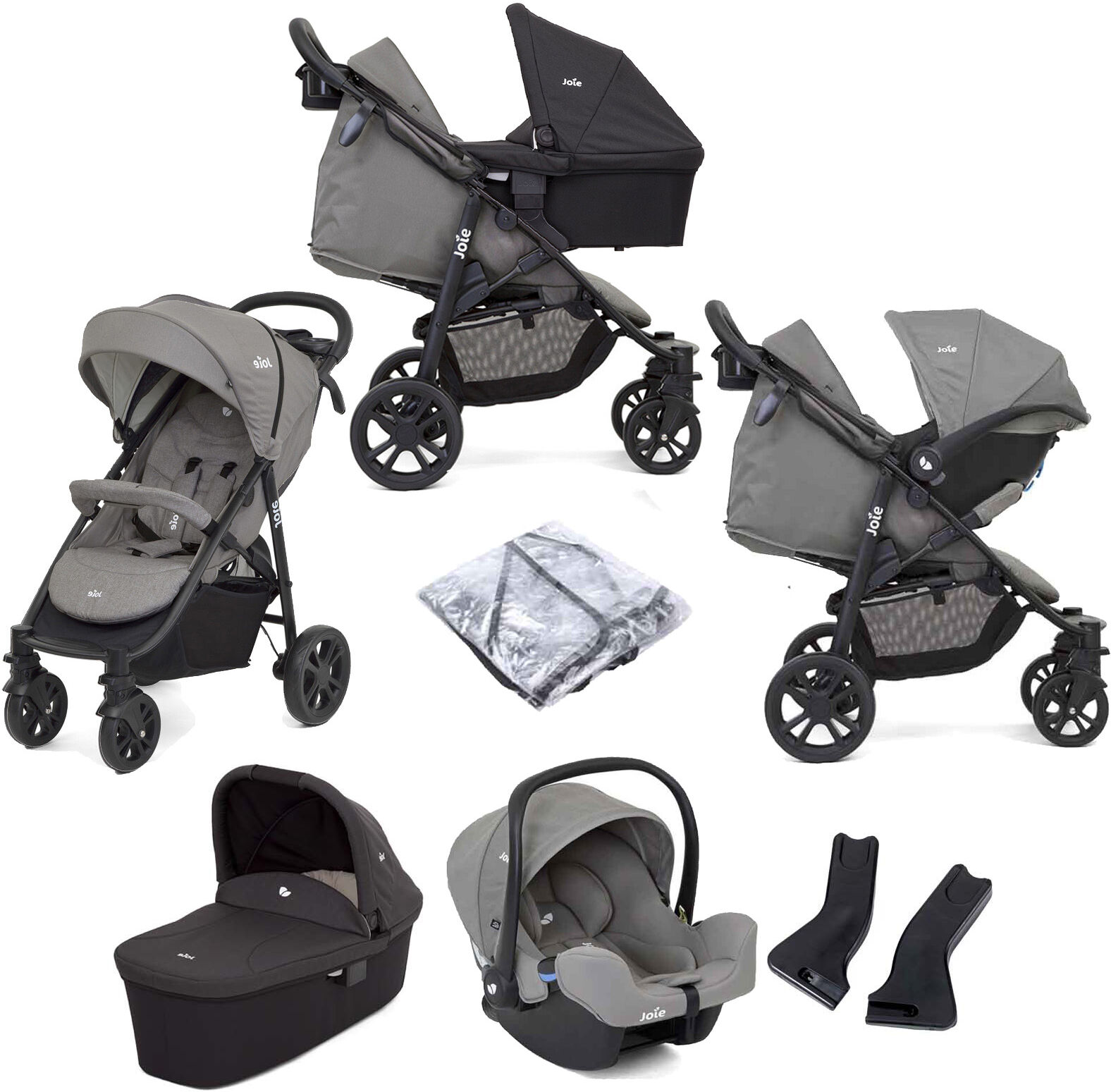 Joie Litetrax 4 Wheel (i-Snug) Travel System with Carrycot - Grey Flannel