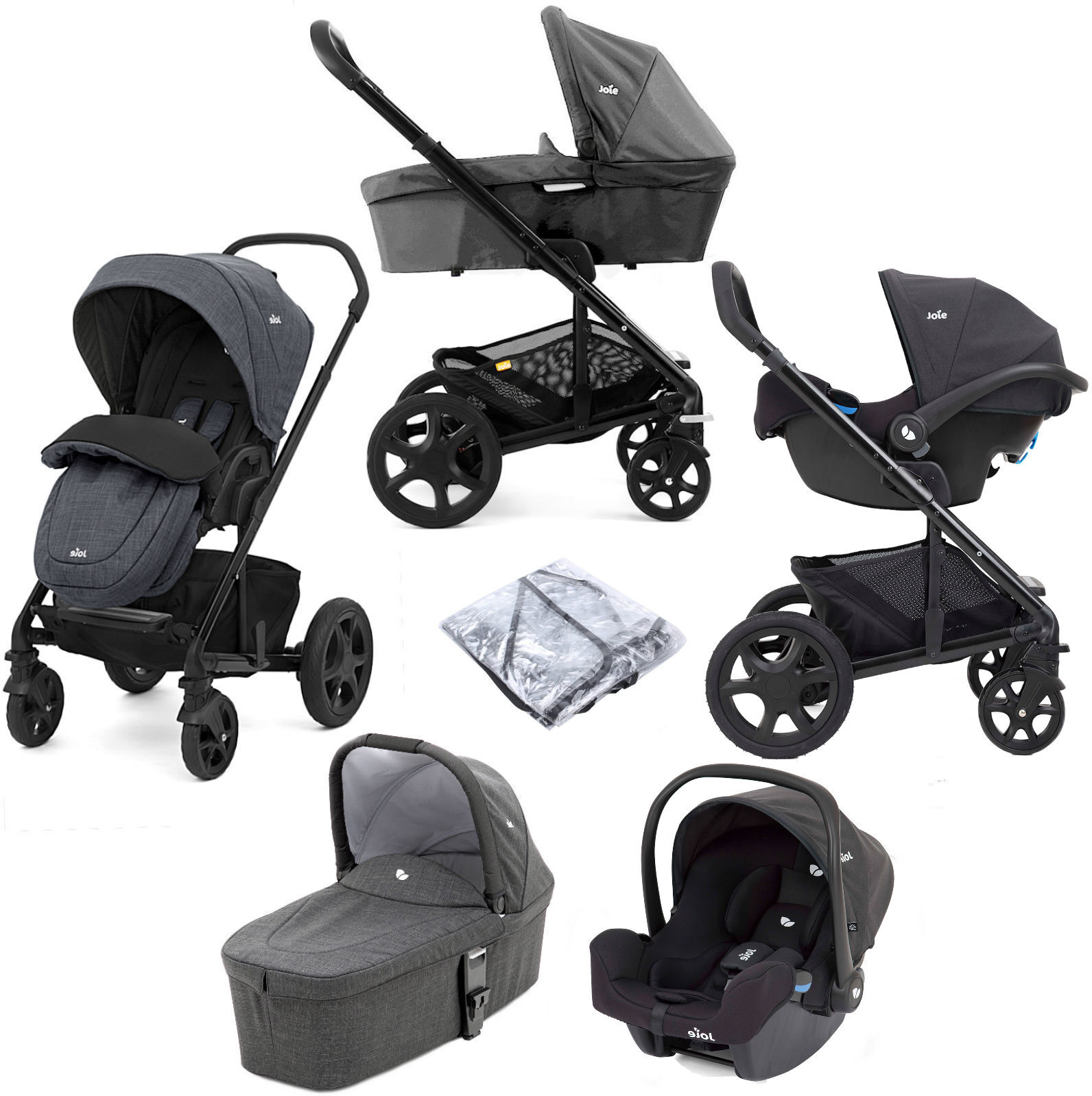 Joie Chrome DLX (i-Snug Car Seat) Travel System (inc Footmuff) With Carrycot - Pavement