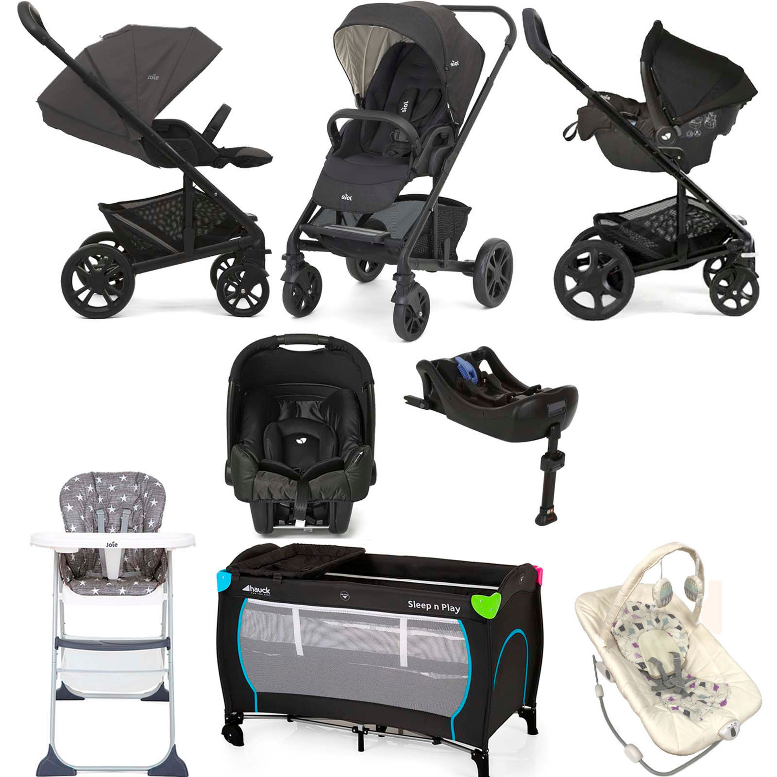 Joie Chrome (Gemm) Everything You Need Travel System Bundle With ISOFIX Base - Pavement / Ember