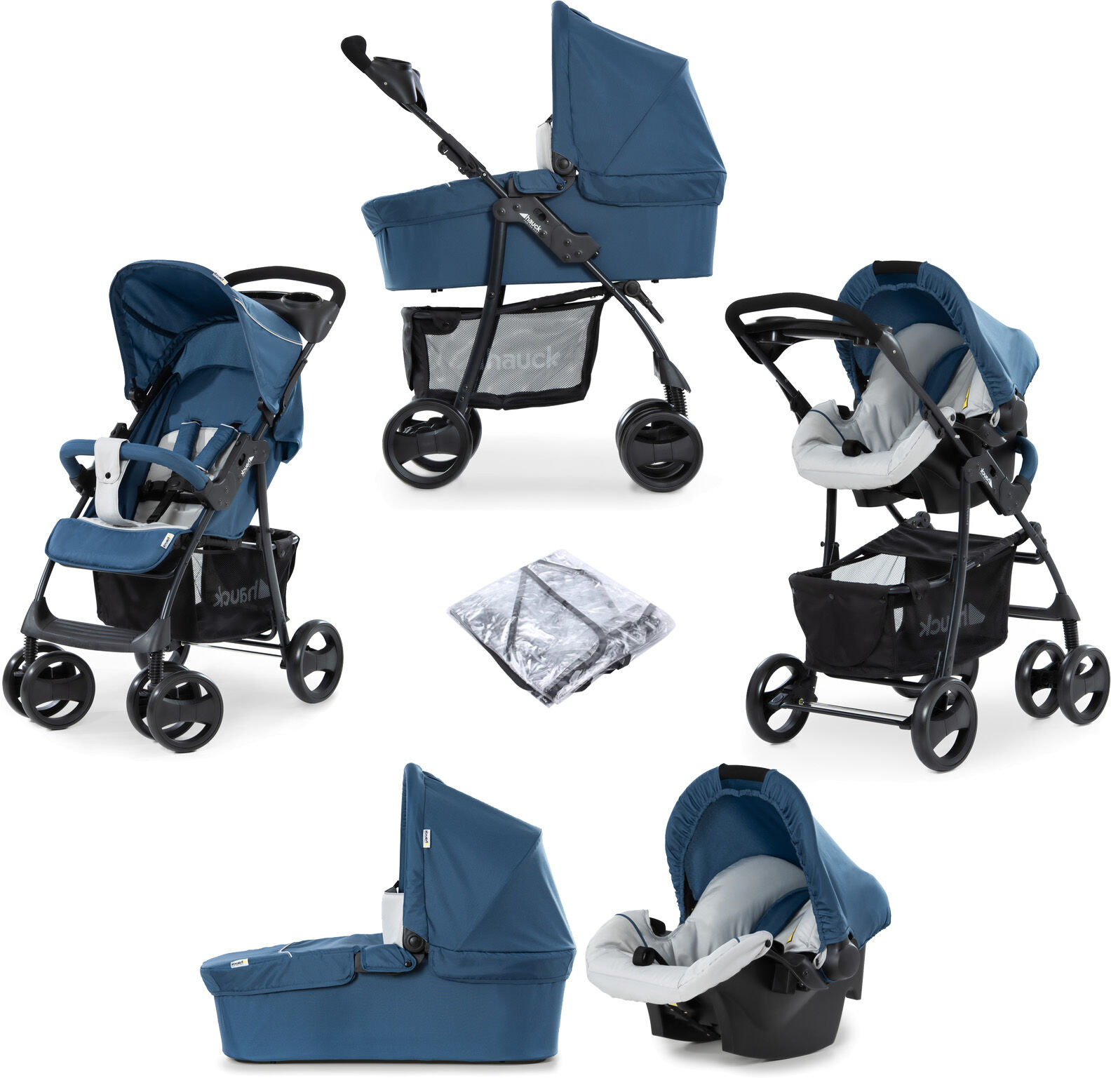 Hauck Shopper SLX Trio Set Travel System - Blue Denim / Silver