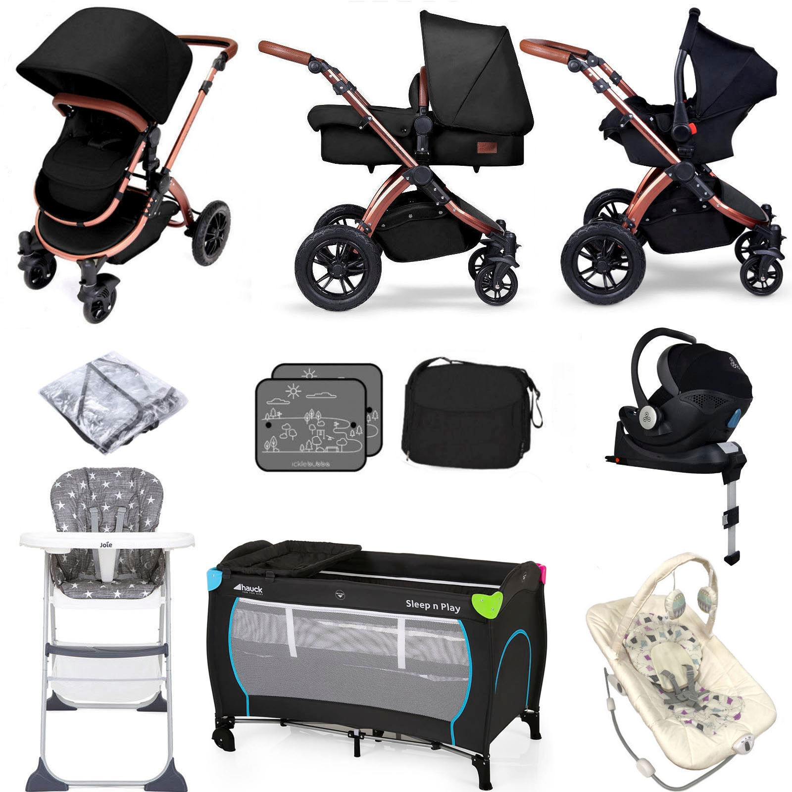Ickle Bubba / Joie Special Edition Stomp V4 Everything You Need Travel System Bundle (Mercury With Base) - Midnight Bronze