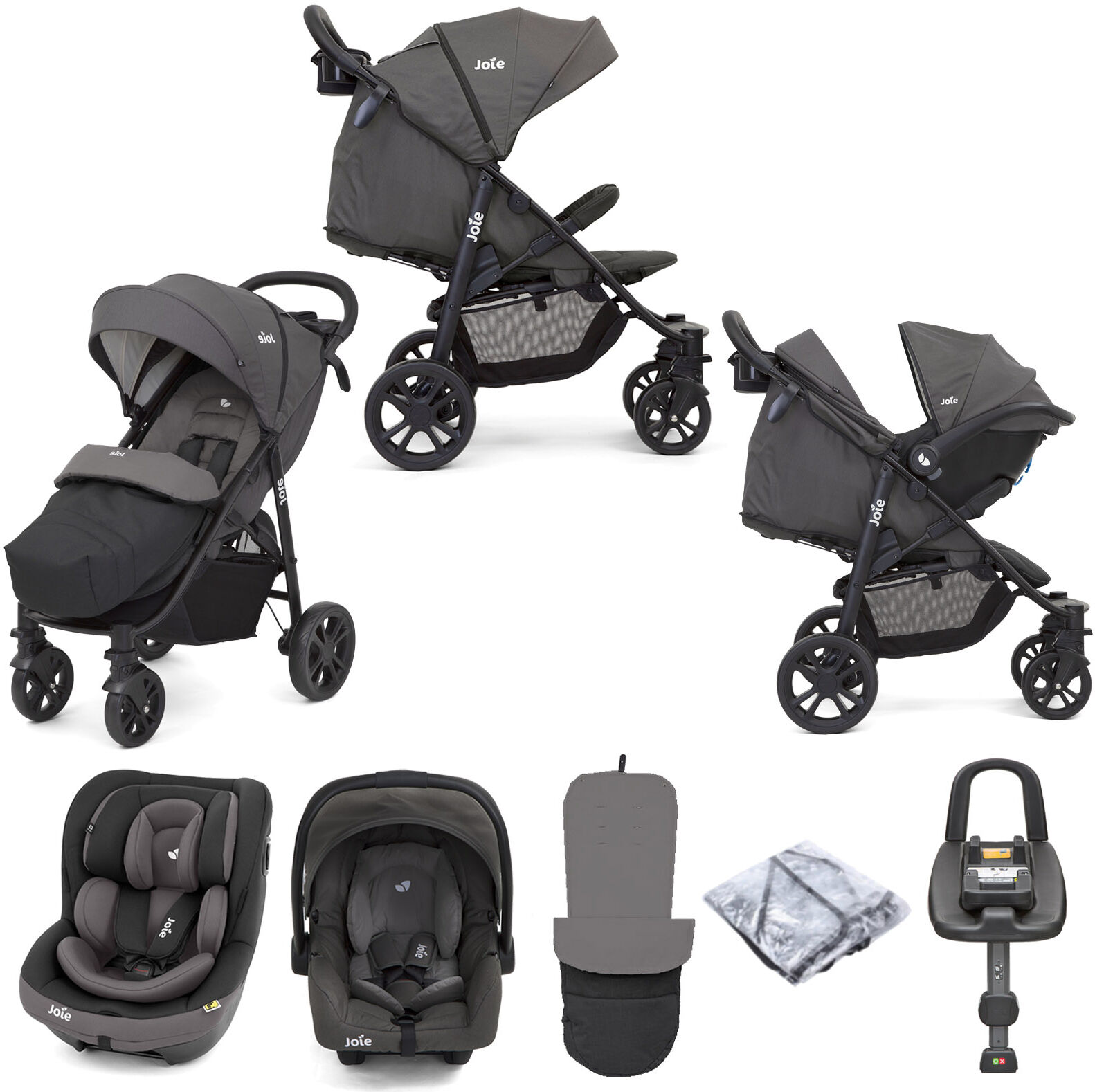 Joie Litetrax 4 Wheel (Gemm + i-Venture) Travel System Bundle & ISOFIX Base - Coal