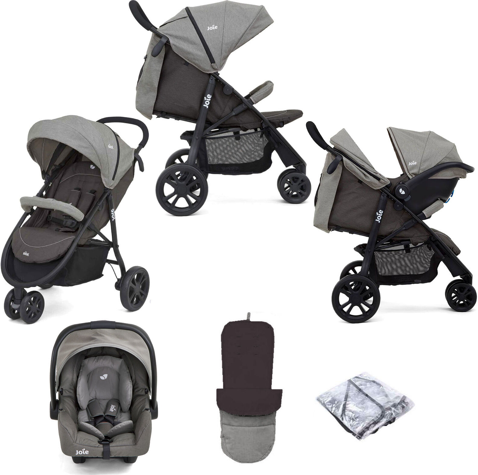 Joie Litetrax 3 Wheel (Gemm) Pushchair Travel System - Dark Pewter