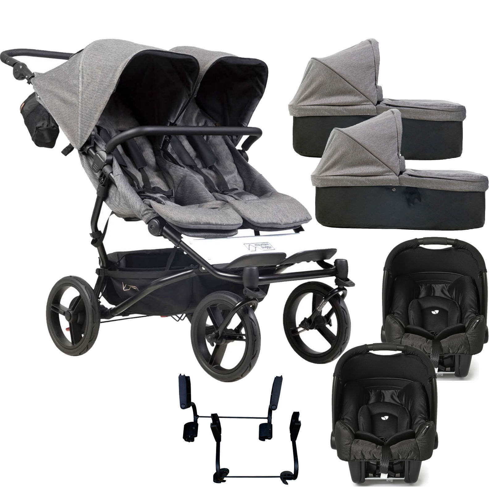 Mountain Buggy Duet Luxury Twin Double (Gemm) Travel System With 2 Carrycots - Herringbone