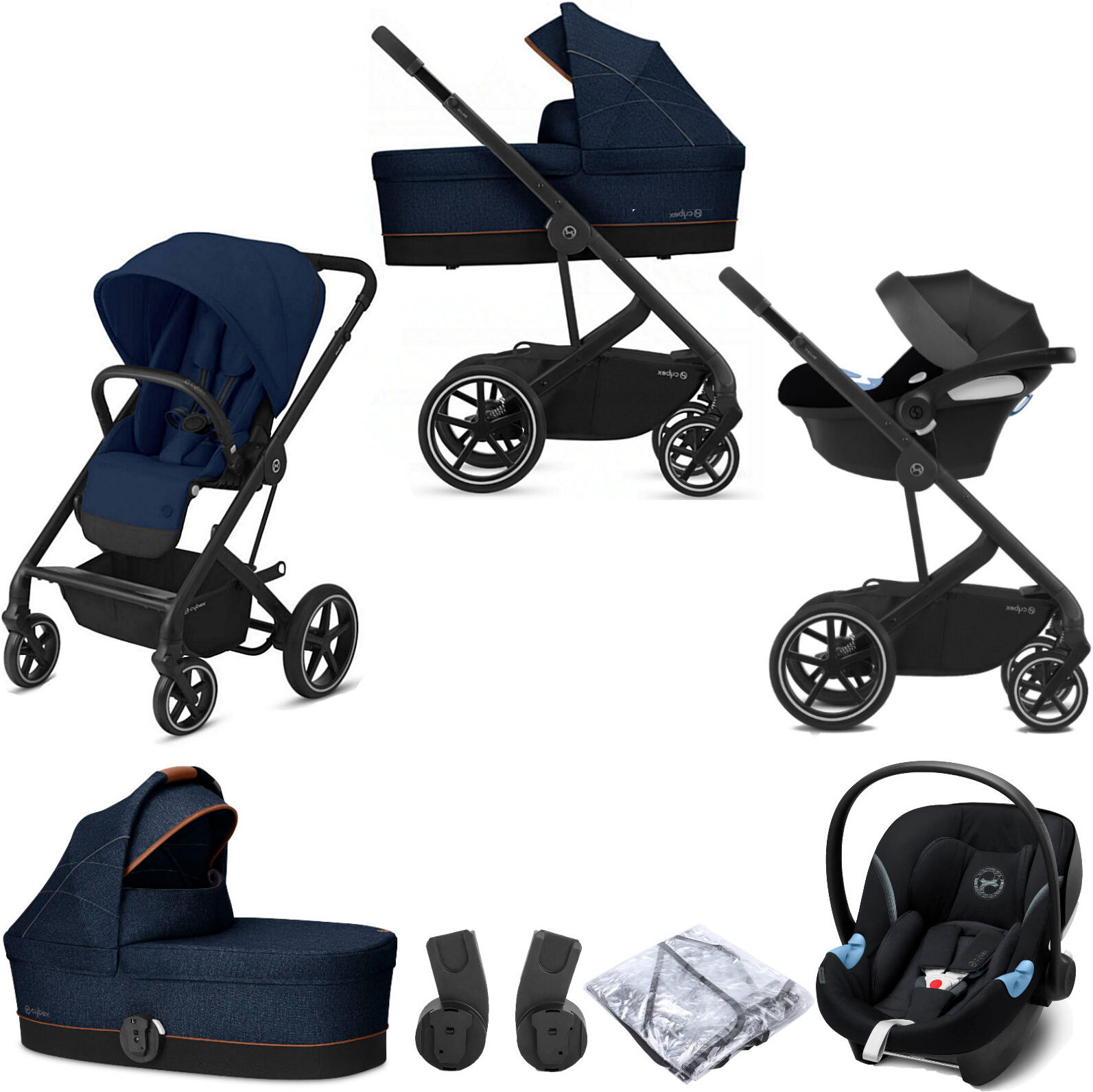 Cybex Balios S Lux (Aton M i-Size) Travel System with Carrycot - Navy Blue