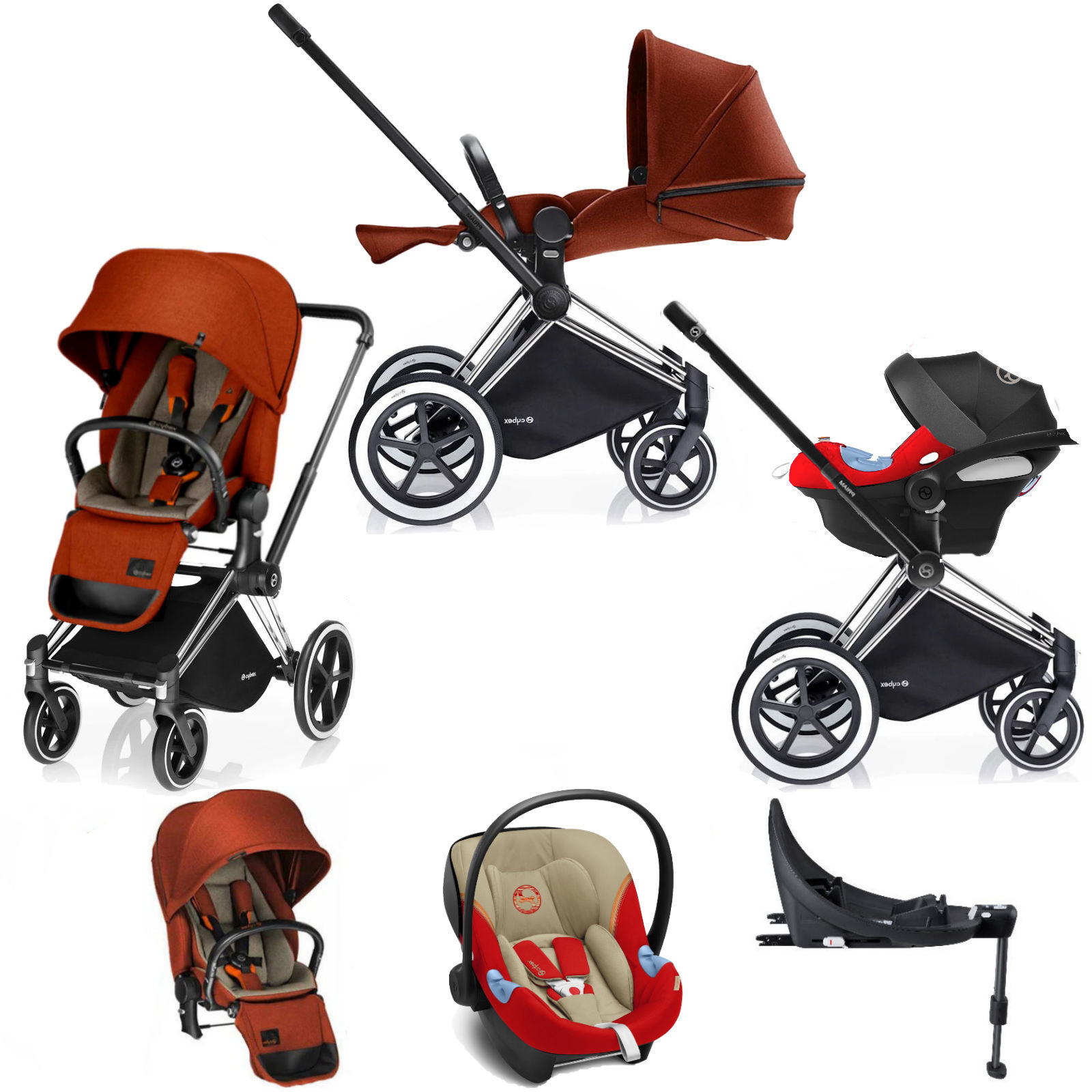Cybex Priam Lux Platinum (Aton M i-Size) Travel System with Base - Autumn Gold