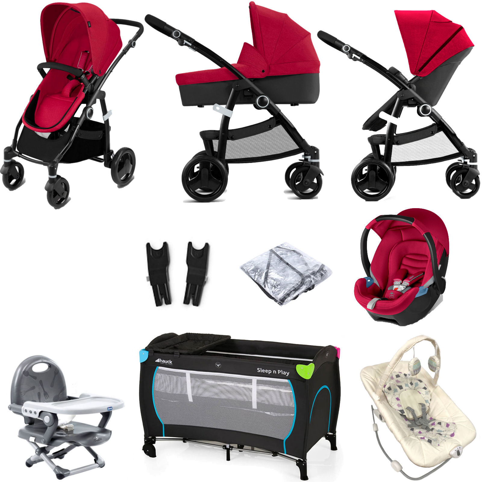 CBX Cybex CBX Leotie Pure (Aton) Everything You Need Travel System Bundle with Carrycot - Crunchy Red