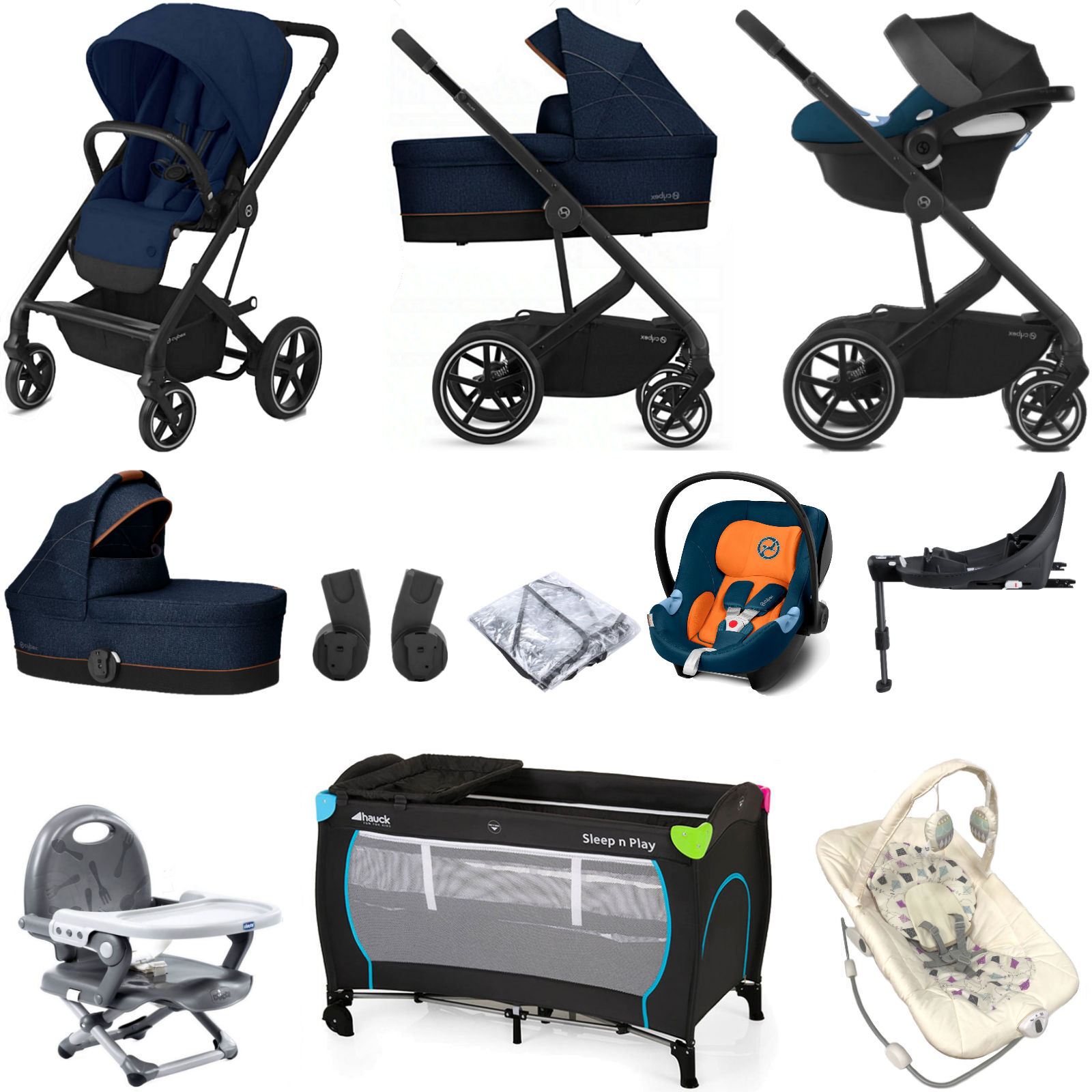 Cybex Balios S Lux (Aton M) Everything You Need Travel System with Carrycot & ISOFIX Base - Navy Blue