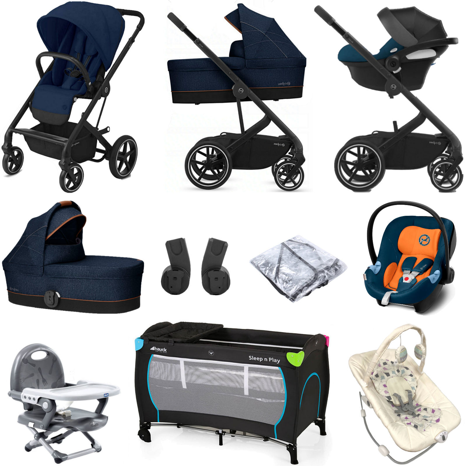 Cybex Balios S Lux (Aton M) Everything You Need Travel System Bundle with Carrycot - Navy Blue