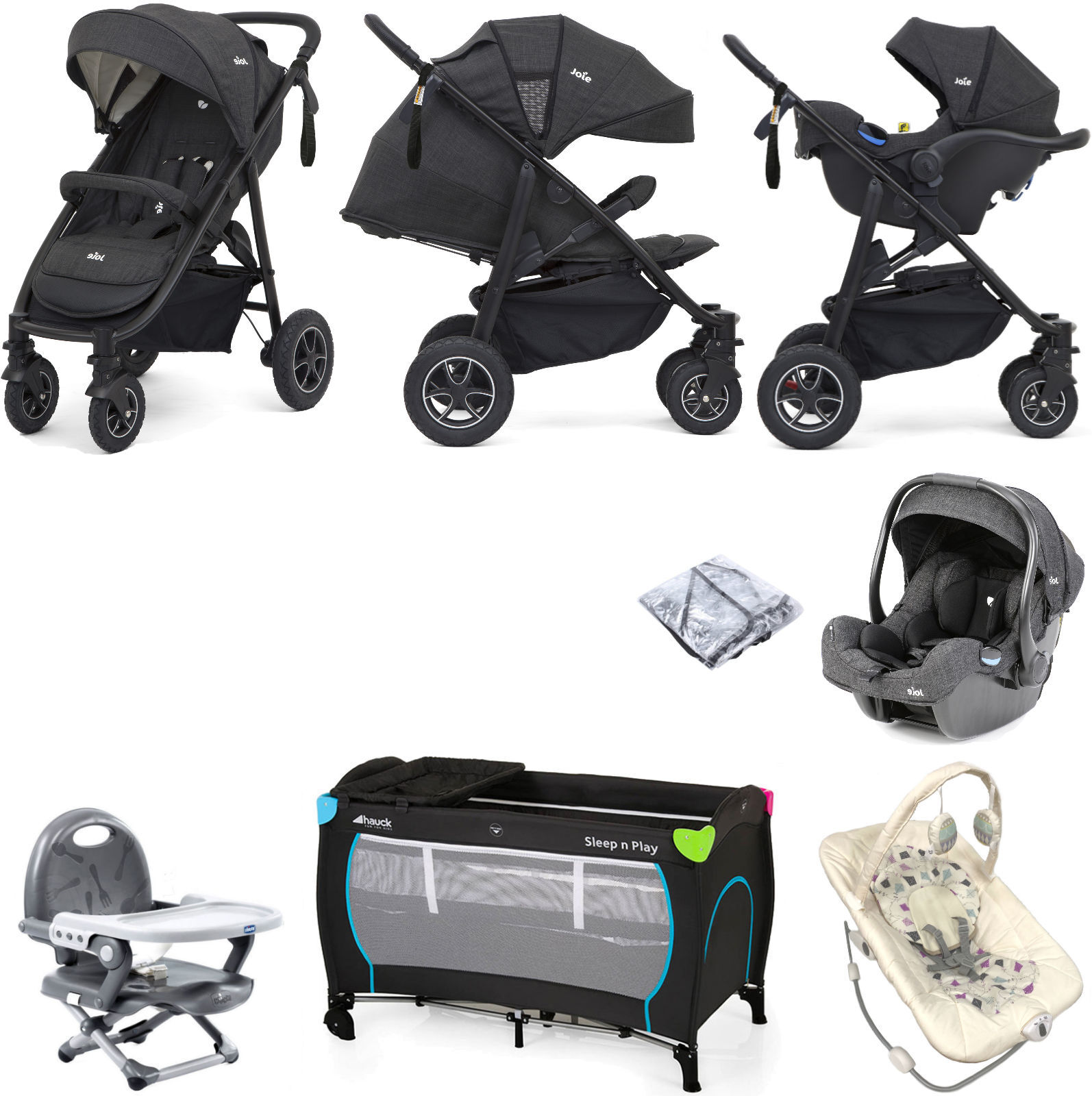 Joie MyTrax S (I-Gemm) Everything You Need Travel System Bundle - Pavement