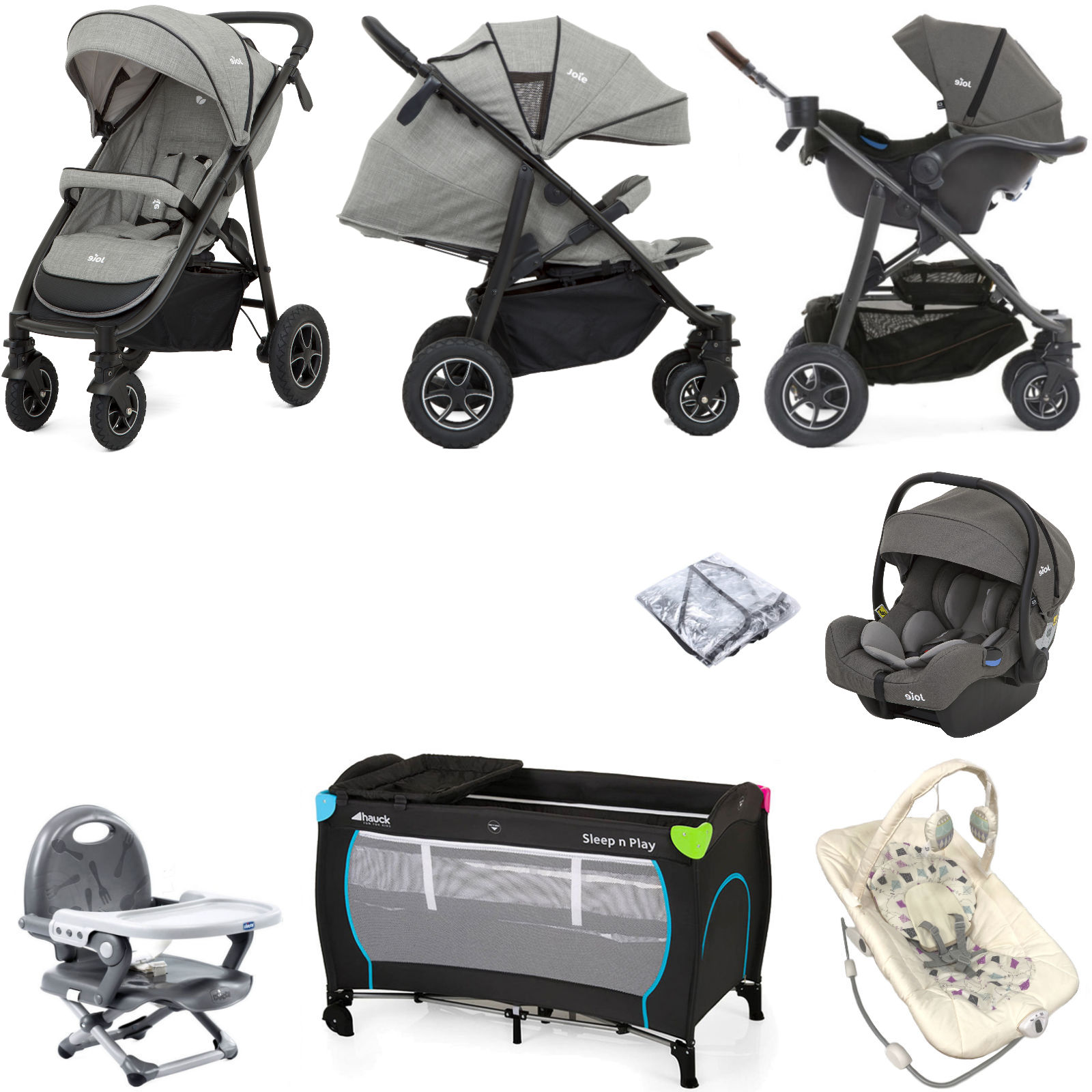 Joie MyTrax S (I-Gemm) Everything You Need Travel System Bundle - Grey