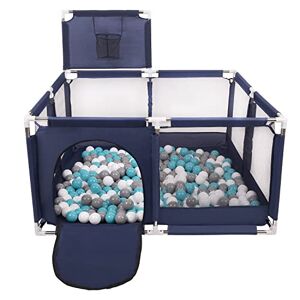 SELONIS Parc Bébé Avec 400 Balles Plastiques Aire De Jeu Pliable Basket, Bleu:Gris/Blanc/Turquoise