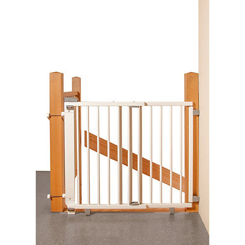 Geuther Treppenschutzgitter schwenkbar, Buche massiv, weiß lackiert, 67 - 107 cm