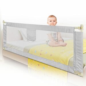 Aqrau - Barrière de Lit 2M Toddler Bed Guard, Barrière de Sécurité Réglable en Hauteur, Barriere de Lit Enfants Protection anti-chute Gris - Publicité