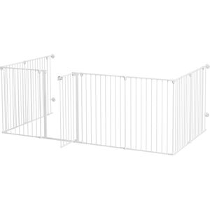 PawHut Barrière de sécurité barrière de protection parc enclos chien pliable modulable 8 panneaux avec porte hauteur 90cm blanc