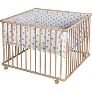 Schardt Parc bébé Basic naturel Big stars grey 100x100 cm, matelas inclus 100x100 cm