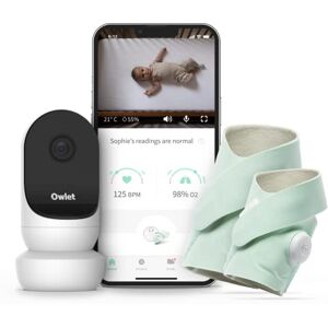 Owlet Moniteur Duo Plus Smart Sock Plus + Nouvelle caméra HD Video Cam 2, Surveillance de la fréquence Cardiaque, capteur d'humidité, Clips vidéo Vert Menthe - Publicité