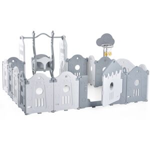 Gl Store Box per Bambini 160x160x77cm, 14 Pannelli, Cancello di Sicurezza in Plastica con Porta & Pannello Giocattoli & Cestino da Basket & Altalena, Grigio