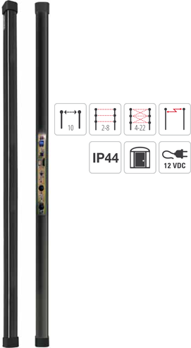 OPTEA Barriera ottica filare 200 cm elettr. incorporata nera Portata 10 m con raggi incrociati