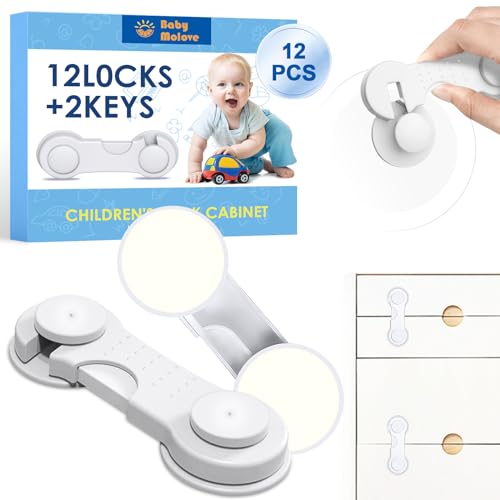 Baby Molove Kinderbeveiliging, 12 stuks, kastbeveiliging voor baby's, ladebeveiliging, kastslot, met sterke lijm, zonder boren