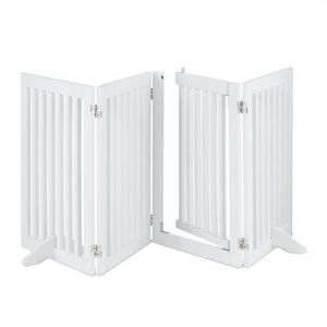 Large Safety Gate with Door, Pets and Children, Retractable, with Feet, Free-Standing Barrier, 70x207cm, White - Relaxdays