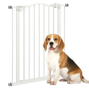 PawHut Pressure Fit Dog Stair Gate No Drilling Safety Gate Auto Close for Doorways, Hallways, 74-80cm Adjustable, 78cm Tall, White