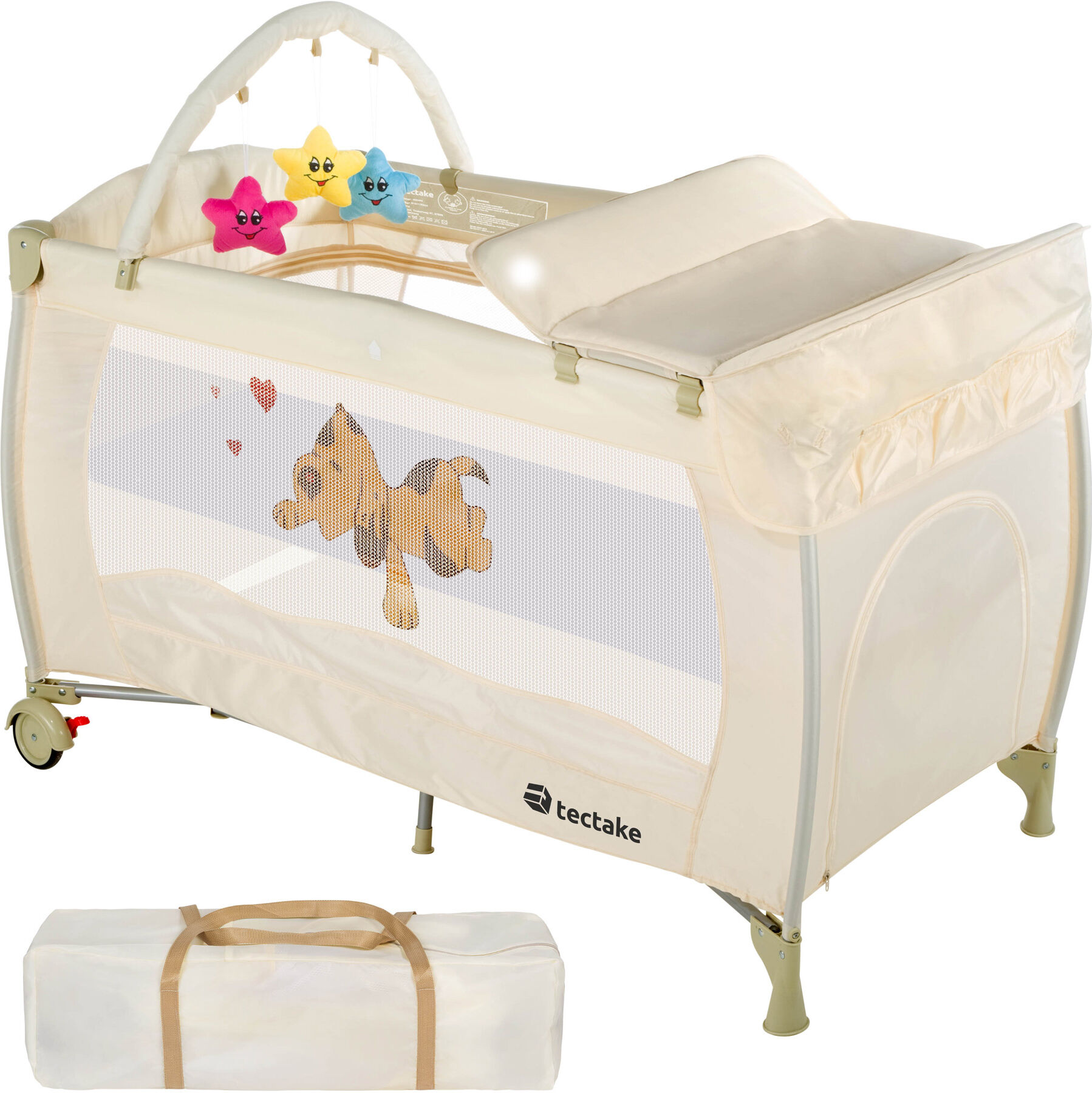 tectake Kinderreisebett Hund mit Wickelauflage - beige