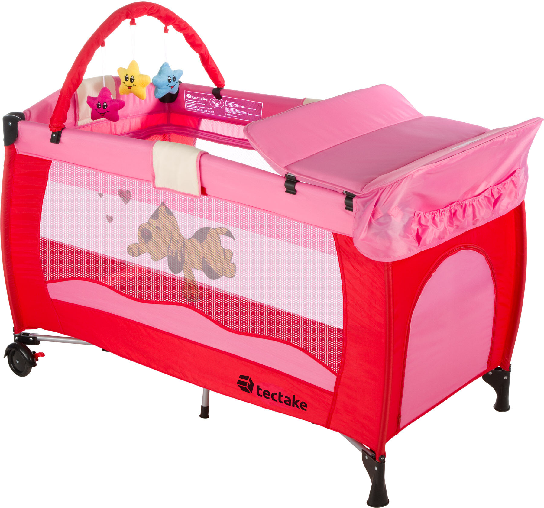 tectake Kinderreisebett Hund mit Wickelauflage - pink