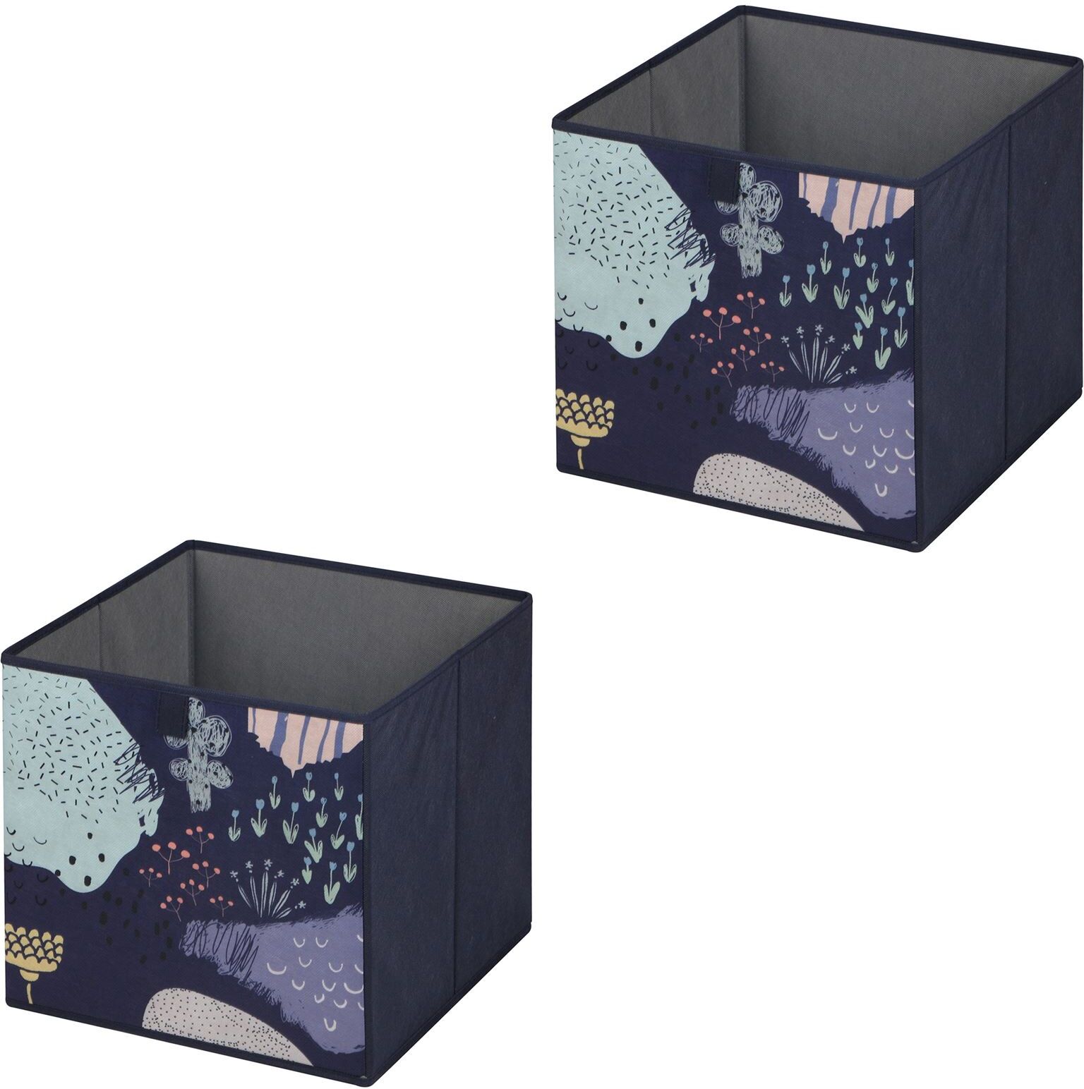 IDIMEX Lot de 2 boîtes de rangement FLOWER NIGHT, en tissu bleu foncé