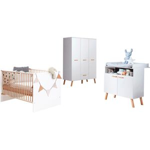 trendteam Babymöbel-Set »Mats«, (Set, 3 St., Bett, Wickelkommode, Schrank) Weiss Melamin, Eiche Sägerau