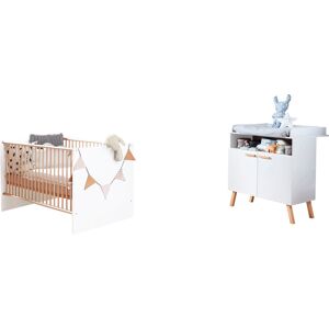 trendteam Babymöbel-Set »Mats«, (2 St.), neutrales Design Weiss Melamin/Eiche Sägerau
