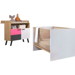 trendteam Babymöbel-Set »Mats«, (2 St.), neutrales Design Bianco Buche Nachbildung/Weiss/Graphit/Blau/Rosa/Grau Melamin/Eiche Sägerau/Bett weiss Größe